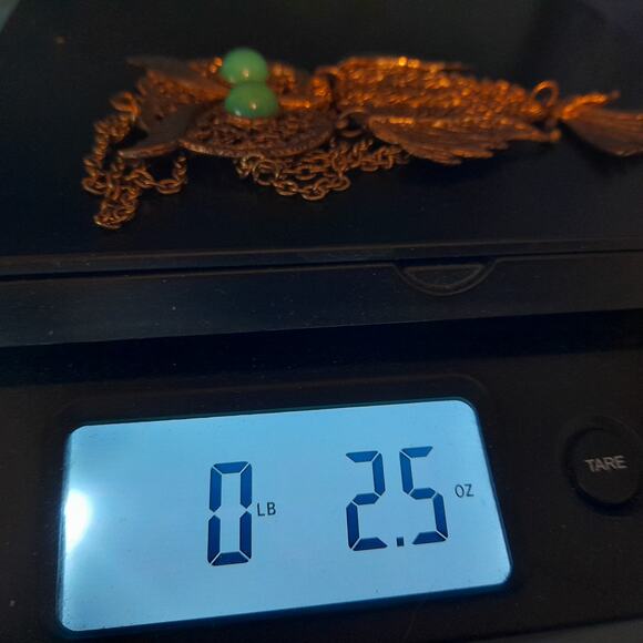 Vintage Articulated Owl Necklace, Green Cabochon Eyes, 1960s 1970s Jewelry - Picture 10 of 11